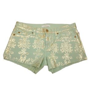 7 For All Mankind  Mint Brocade Gold Foil Denim Shorts